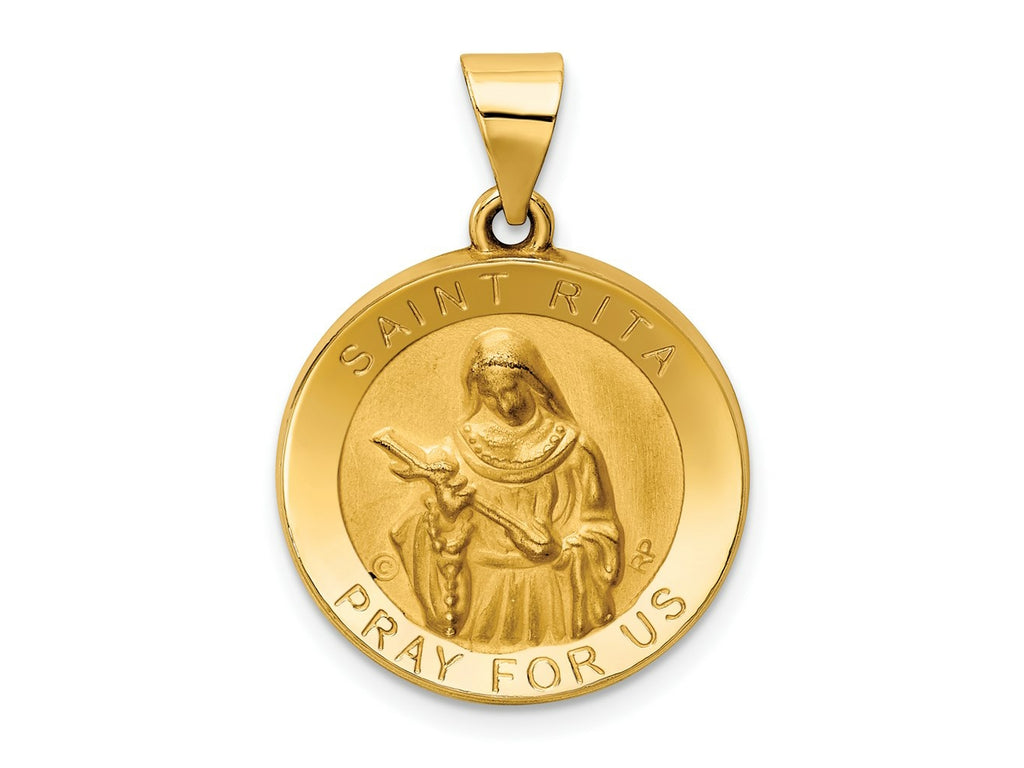 FJC Finejewelers 14 kt Yellow Gold Polished / Satin St. Rita Hollow Medal Charm 26 x 18 mm