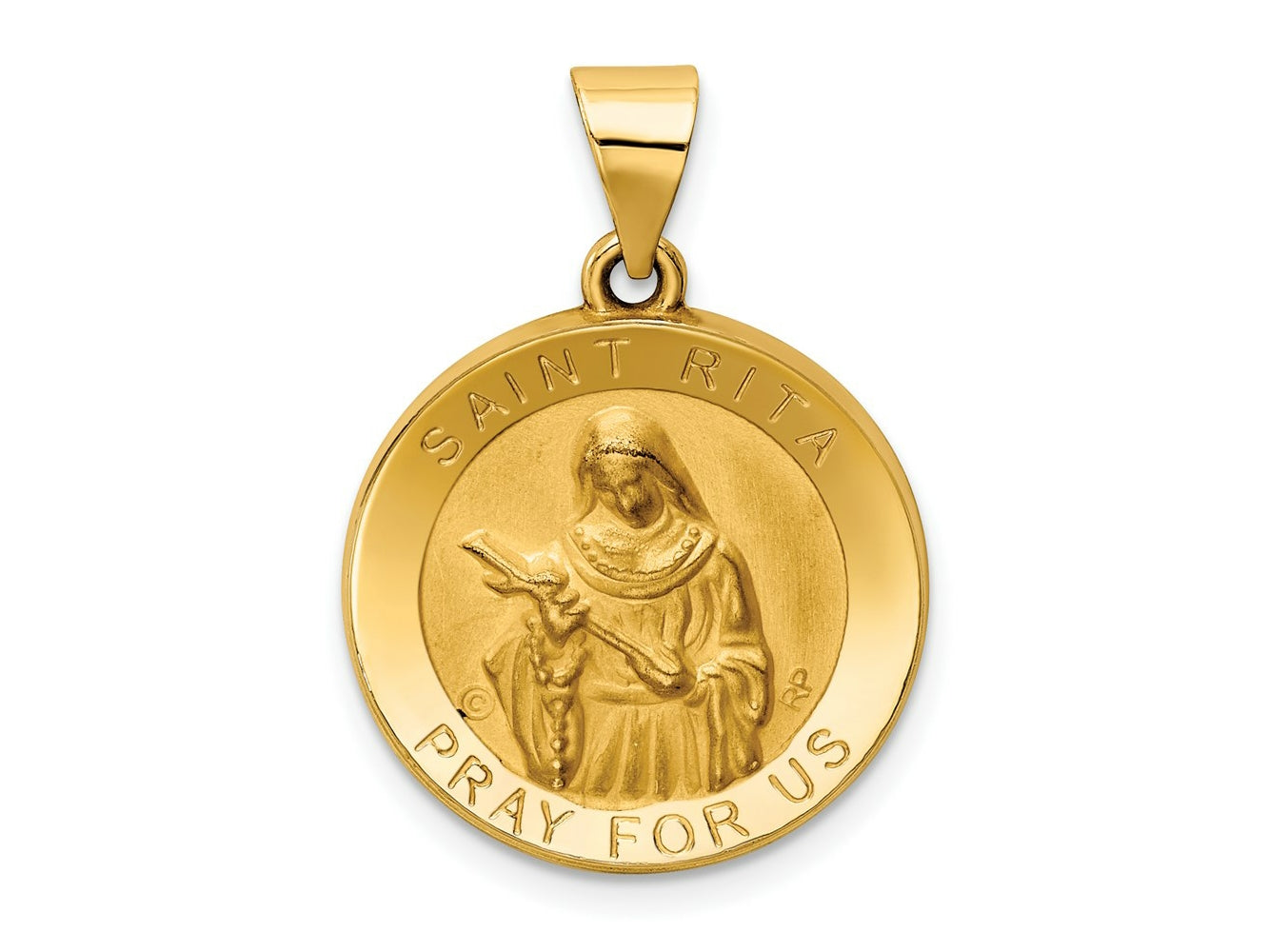 FJC Finejewelers 14 kt Yellow Gold Polished / Satin St. Rita Hollow Medal Charm 26 x 18 mm
