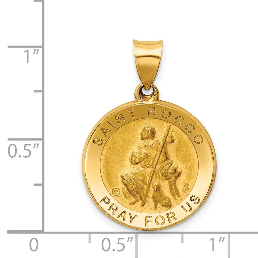 FJC Finejewelers 14 kt Yellow Gold Polished / Satin St. Rocco Hollow Medal Charm 26 x 18 mm