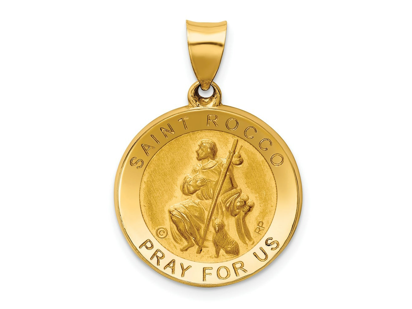 FJC Finejewelers 14 kt Yellow Gold Polished / Satin St. Rocco Hollow Medal Charm 26 x 18 mm