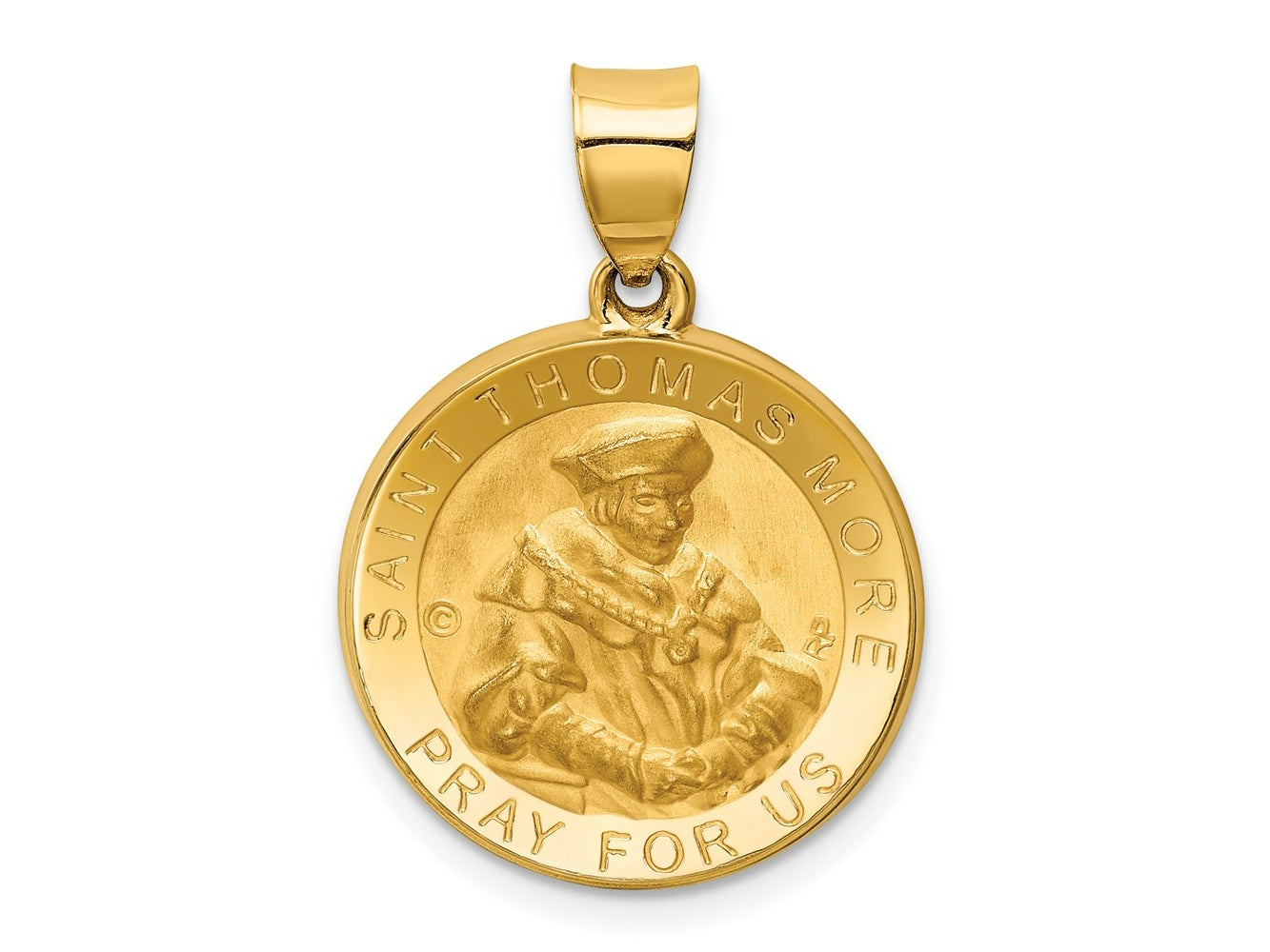 FJC Finejewelers 14 kt Yellow Gold Polished / Satin St. Thomas More Hollow Medal Charm 26 x 18 mm
