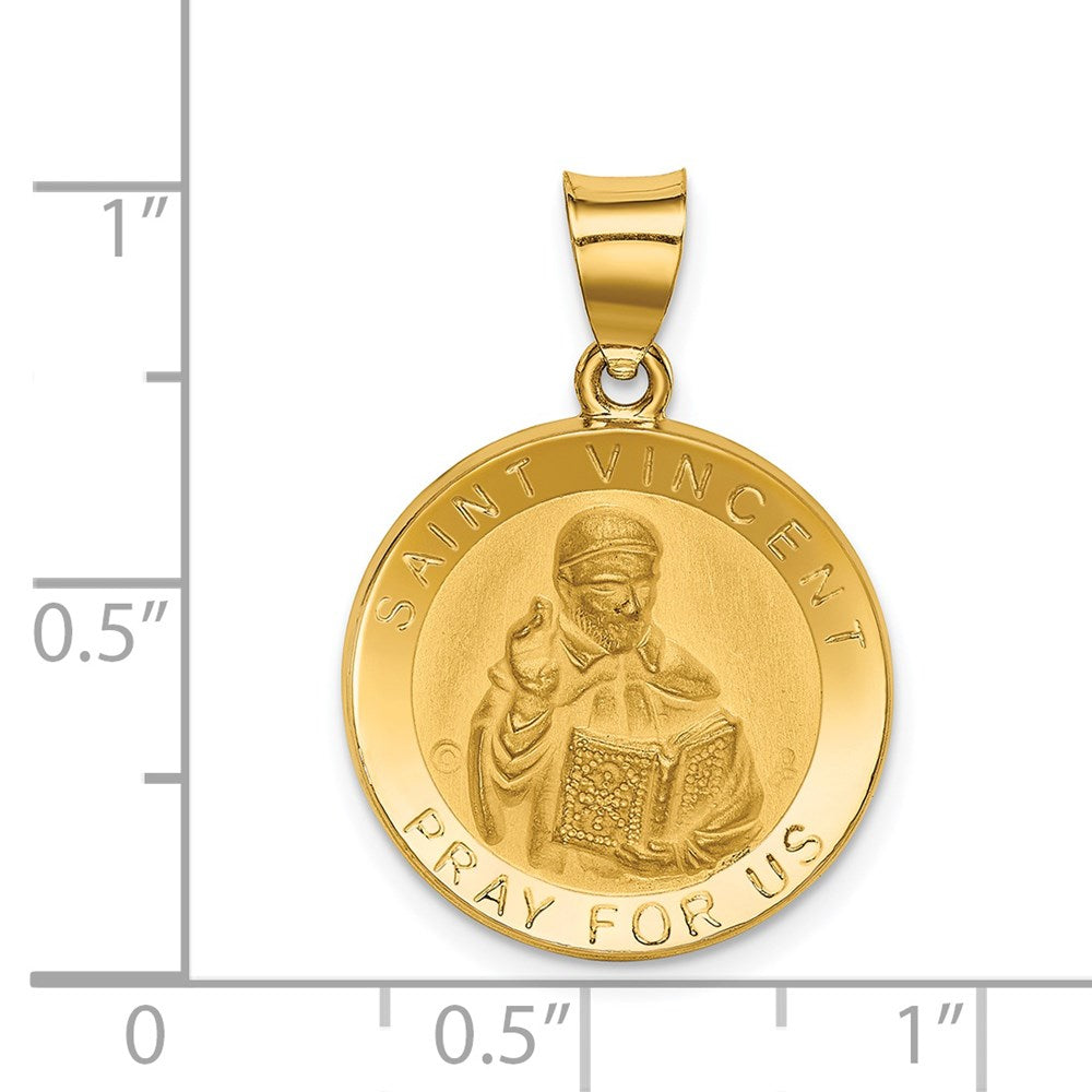 FJC Finejewelers 14 kt Yellow Gold Polished / Satin St. Vincent Hollow Medal Charm 26 x 18 mm