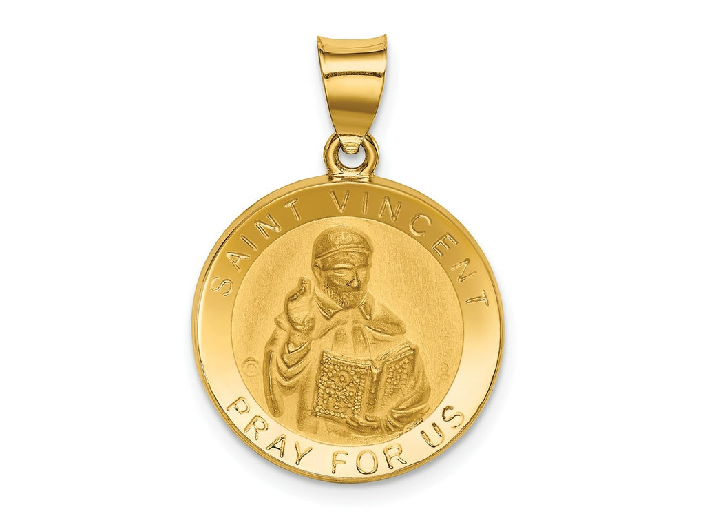 FJC Finejewelers 14 kt Yellow Gold Polished / Satin St. Vincent Hollow Medal Charm 26 x 18 mm