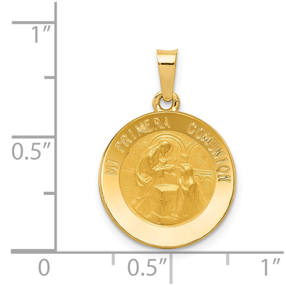 FJC Finejewelers 14 kt Yellow Gold Polished/Satin Spanish 1st Communion Medal Hollow Charm 22 x 14 mm
