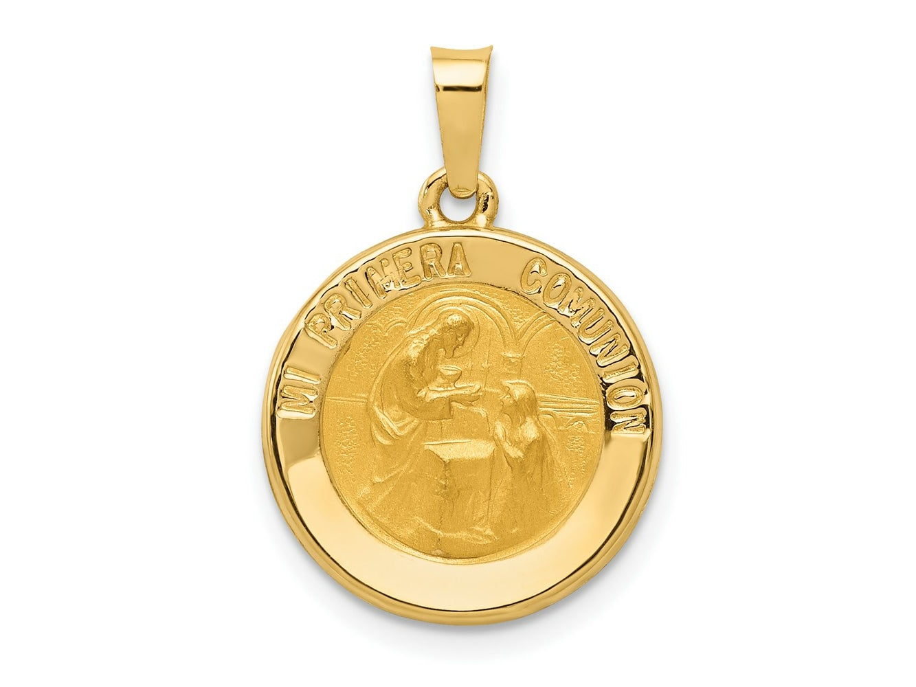 FJC Finejewelers 14 kt Yellow Gold Polished/Satin Spanish 1st Communion Medal Hollow Charm 22 x 14 mm