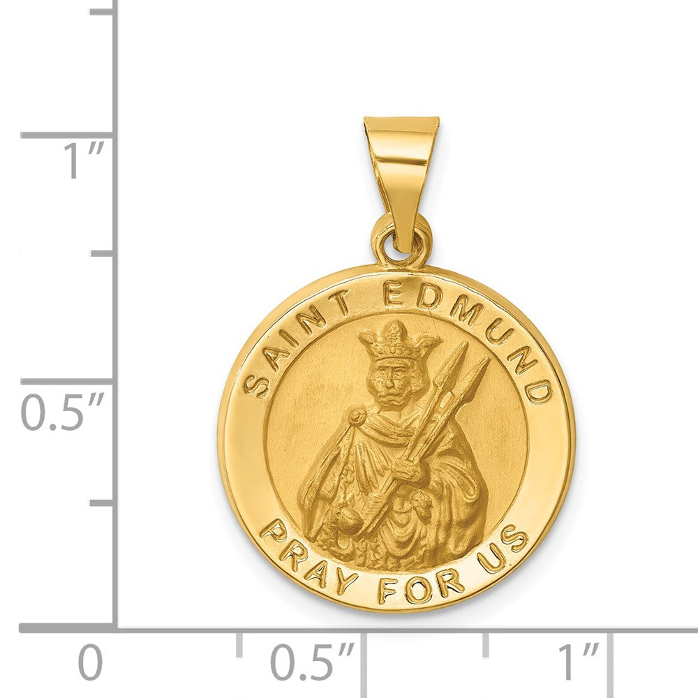 FJC Finejewelers 14 kt Yellow Gold Hollow Polished/Satin Round St. Edmund Medal 26 x 18 mm