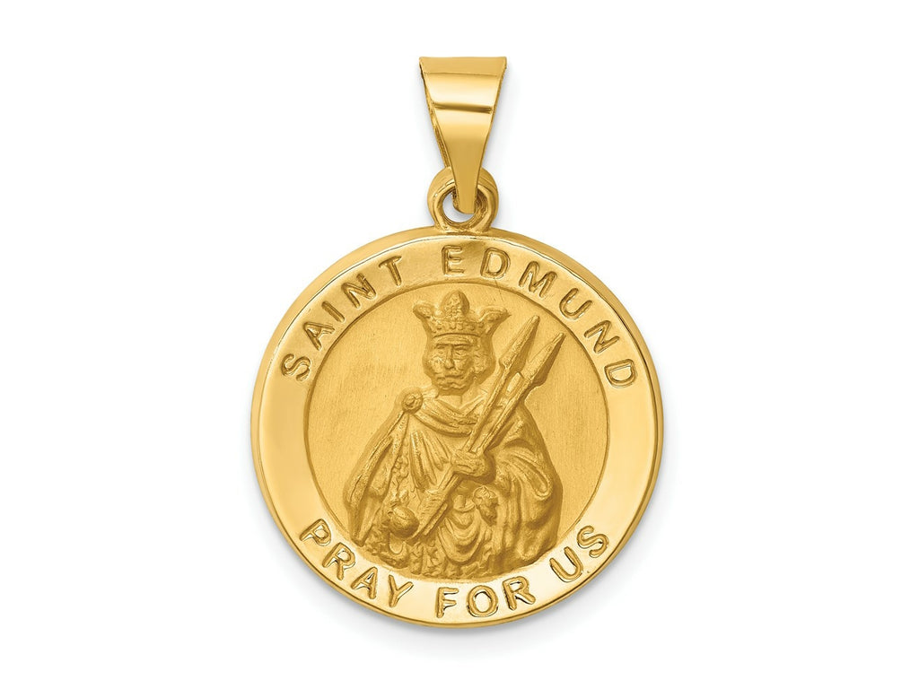FJC Finejewelers 14 kt Yellow Gold Hollow Polished/Satin Round St. Edmund Medal 26 x 18 mm