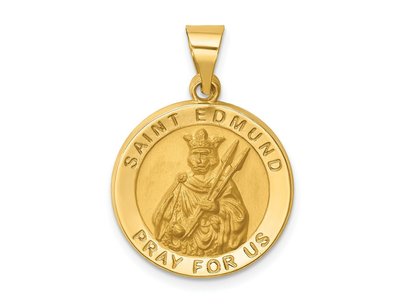 FJC Finejewelers 14 kt Yellow Gold Hollow Polished/Satin Round St. Edmund Medal 26 x 18 mm