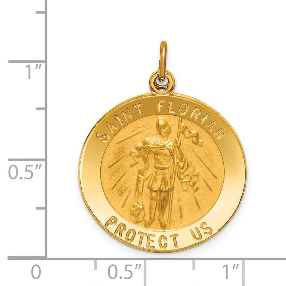 FJC Finejewelers 14 kt Yellow Gold Solid Polished/Satin Round St. Florian Medal 27 x 22 mm
