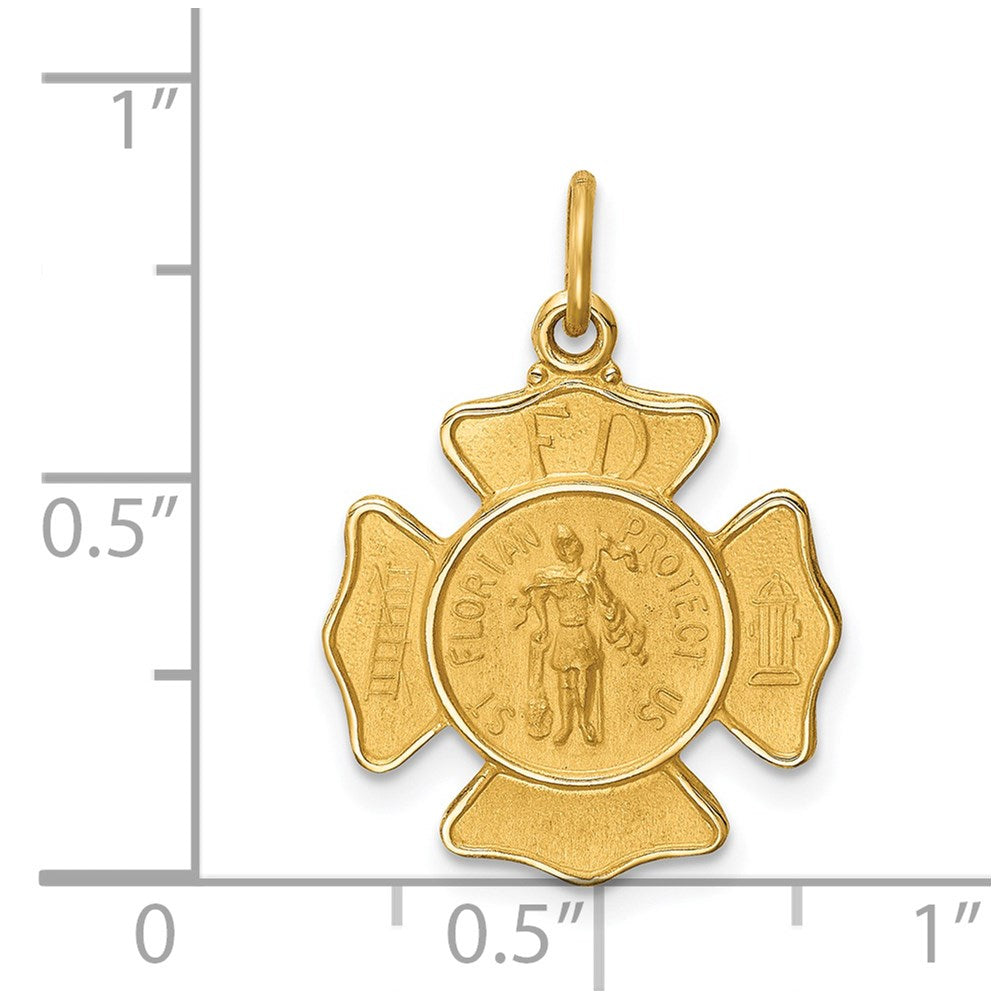 FJC Finejewelers 14 kt Yellow Gold Solid Polished/Satin Small St. Florian Fire Dept. Badge Medal 23 x 17 mm