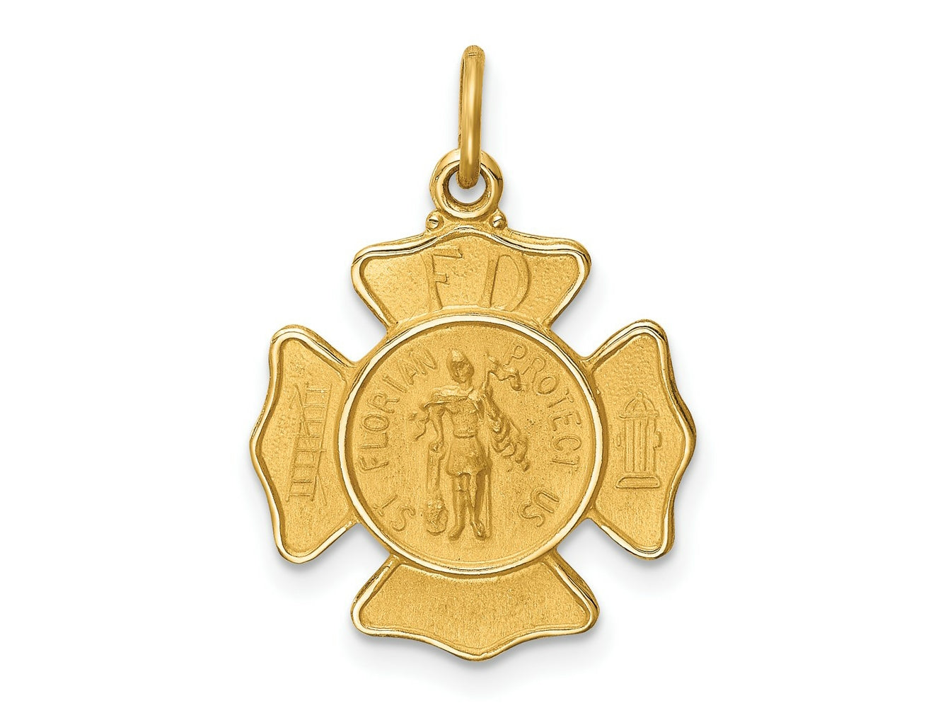 FJC Finejewelers 14 kt Yellow Gold Solid Polished/Satin Small St. Florian Fire Dept. Badge Medal 23 x 17 mm
