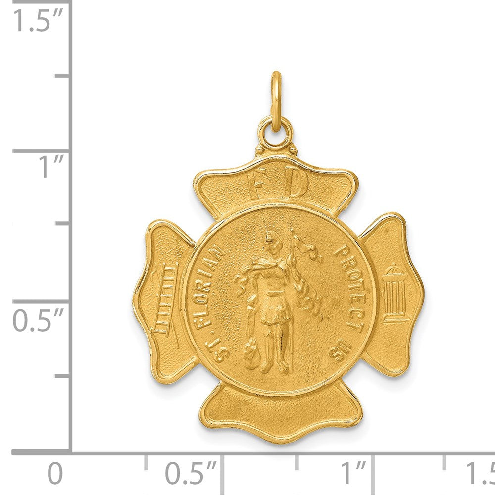 FJC Finejewelers 14 kt Yellow Gold Solid Polished/Satin Large St. Florian Fire Dept. Badge Medal 32 x 24 mm