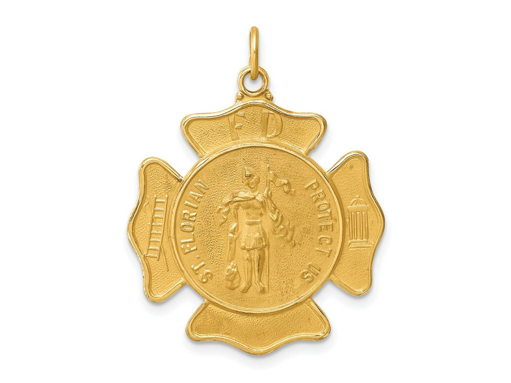 FJC Finejewelers 14 kt Yellow Gold Solid Polished/Satin Large St. Florian Fire Dept. Badge Medal 32 x 24 mm