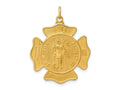 FJC Finejewelers 14 kt Yellow Gold Solid Polished/Satin Large St. Florian Fire Dept. Badge Medal 32 x 24 mm
