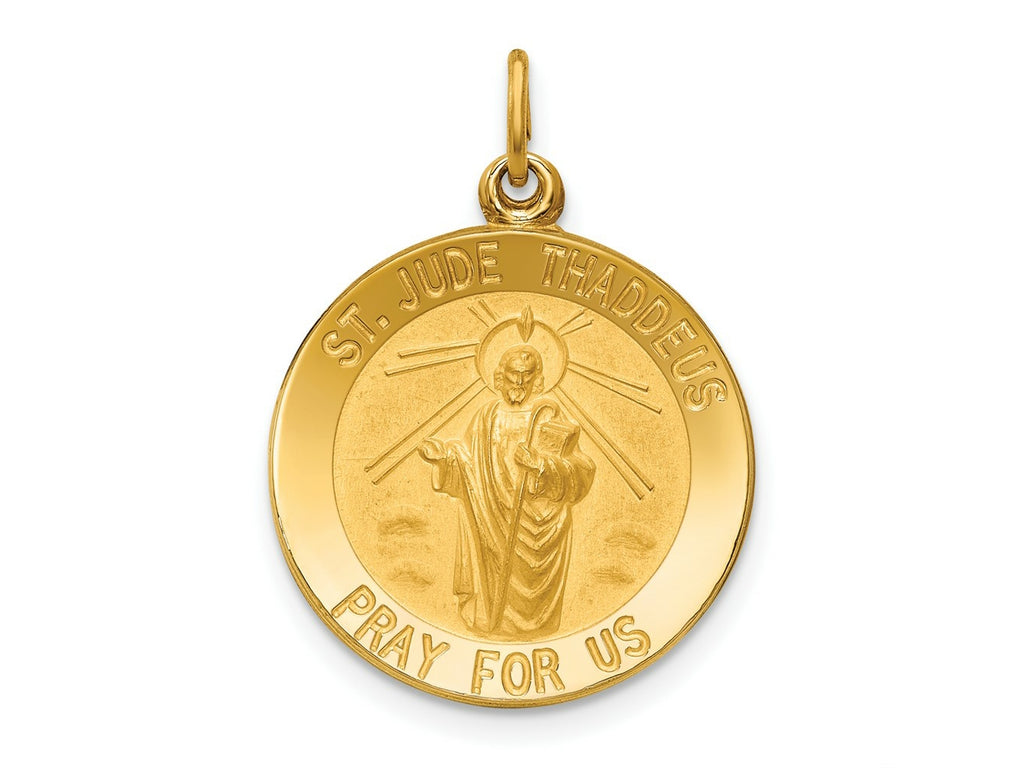 FJC Finejewelers 14 kt Yellow Gold Solid Polished/Satin Small Round St. Jude Thaddeus Medal 25 x 18 mm