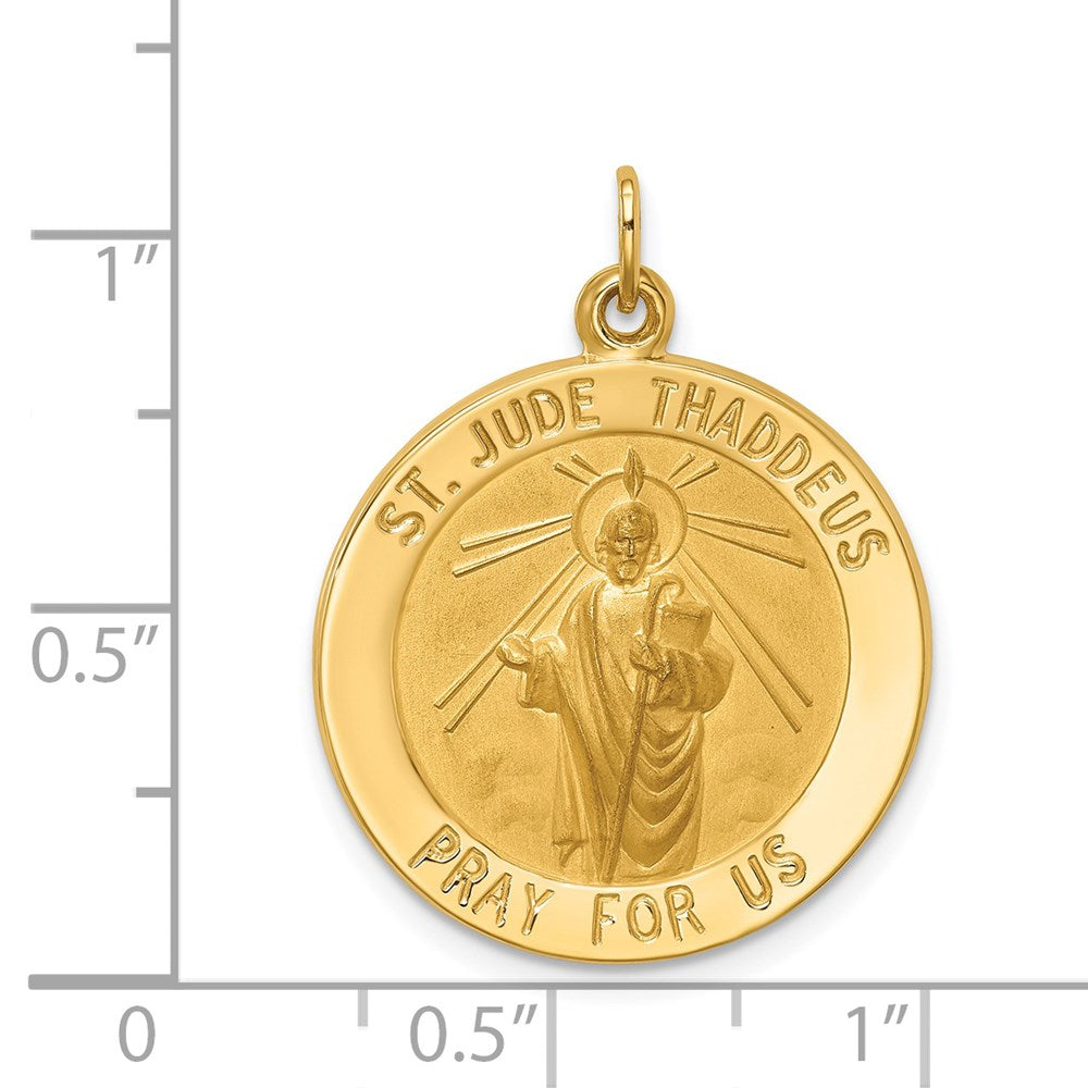 FJC Finejewelers 14 kt Yellow Gold Solid Polished/Satin Medium Round St. Jude Thaddeus Medal 27 x 21 mm