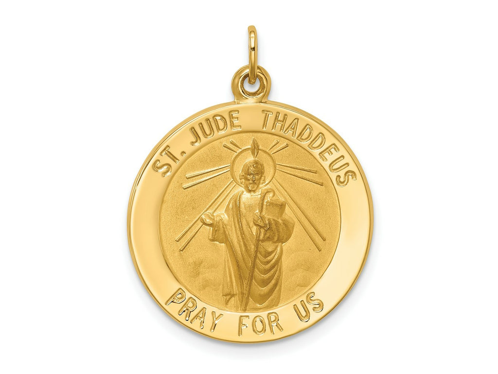 FJC Finejewelers 14 kt Yellow Gold Solid Polished/Satin Medium Round St. Jude Thaddeus Medal 27 x 21 mm