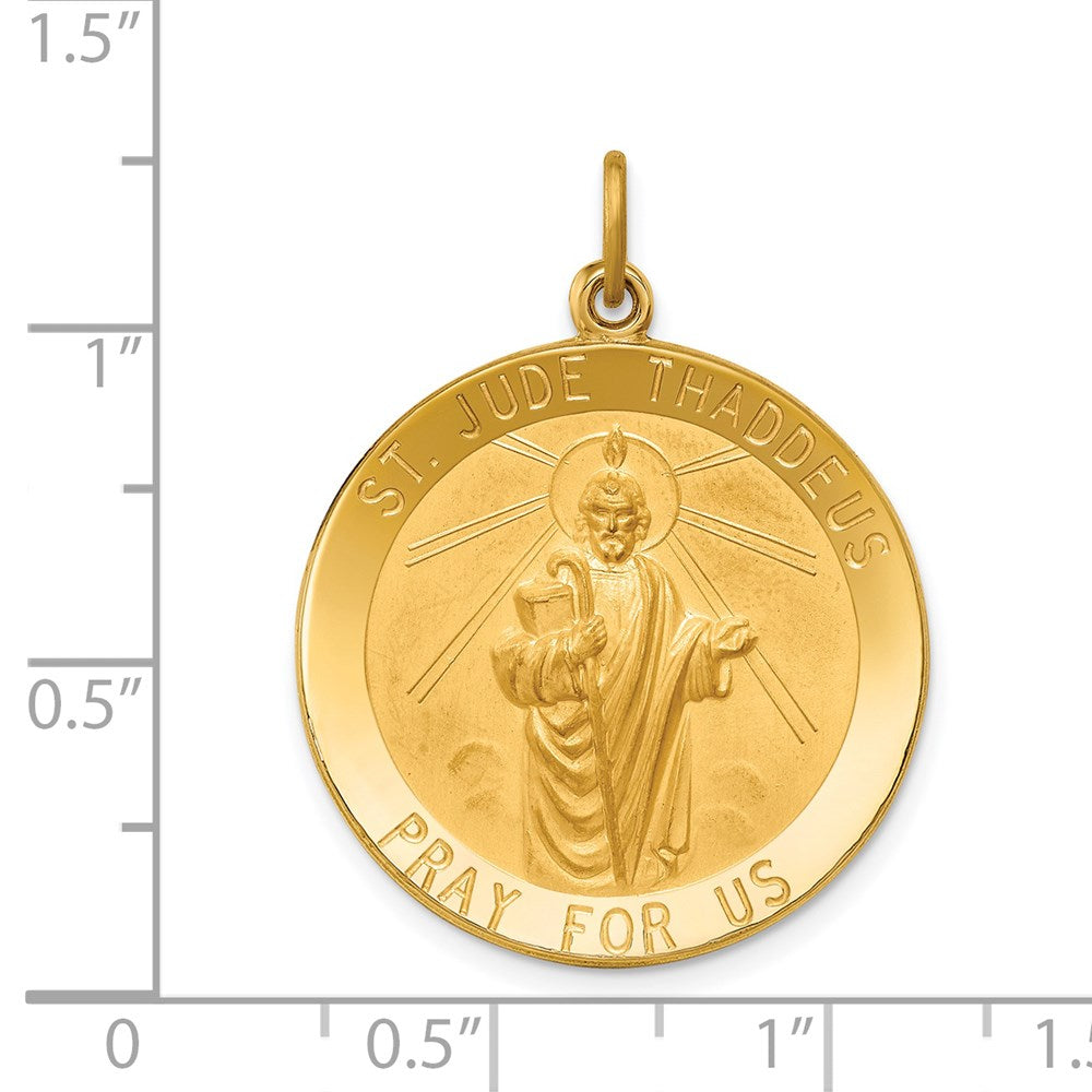 FJC Finejewelers 14 kt Yellow Gold Solid Polished/Satin Large Round St. Jude Thaddeus Medal 31 x 24 mm