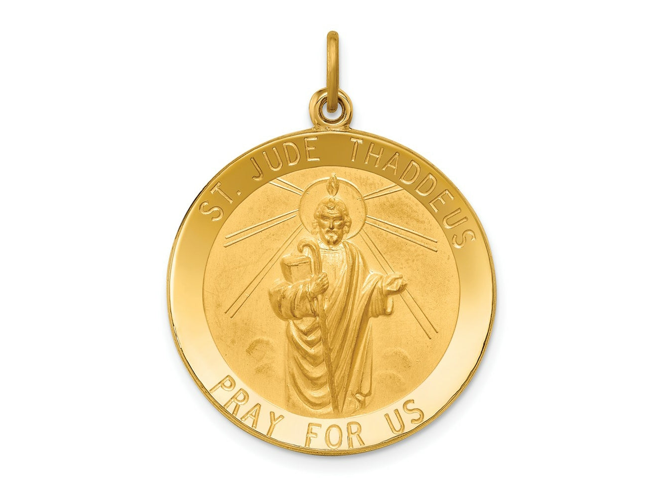 FJC Finejewelers 14 kt Yellow Gold Solid Polished/Satin Large Round St. Jude Thaddeus Medal 31 x 24 mm
