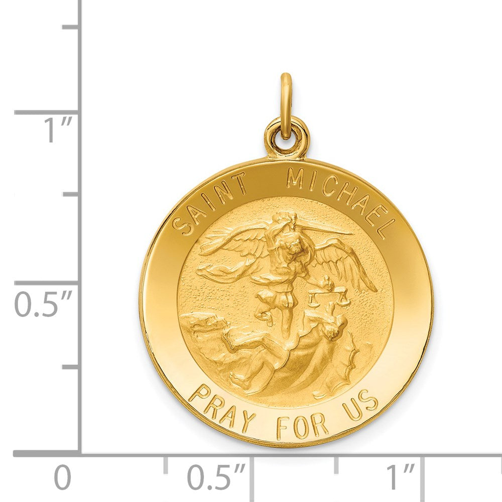 FJC Finejewelers 14 kt Yellow Gold Solid Polished/Satin Medium Round St. Michael Medal 26 mm