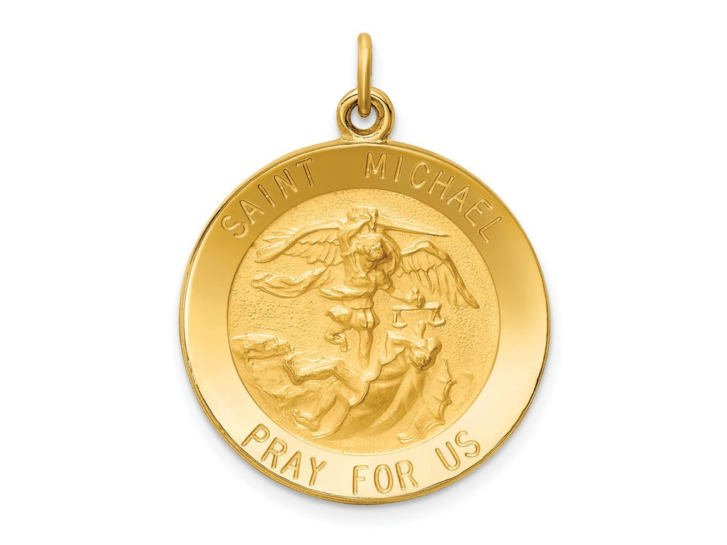 FJC Finejewelers 14 kt Yellow Gold Solid Polished/Satin Medium Round St. Michael Medal 26 mm