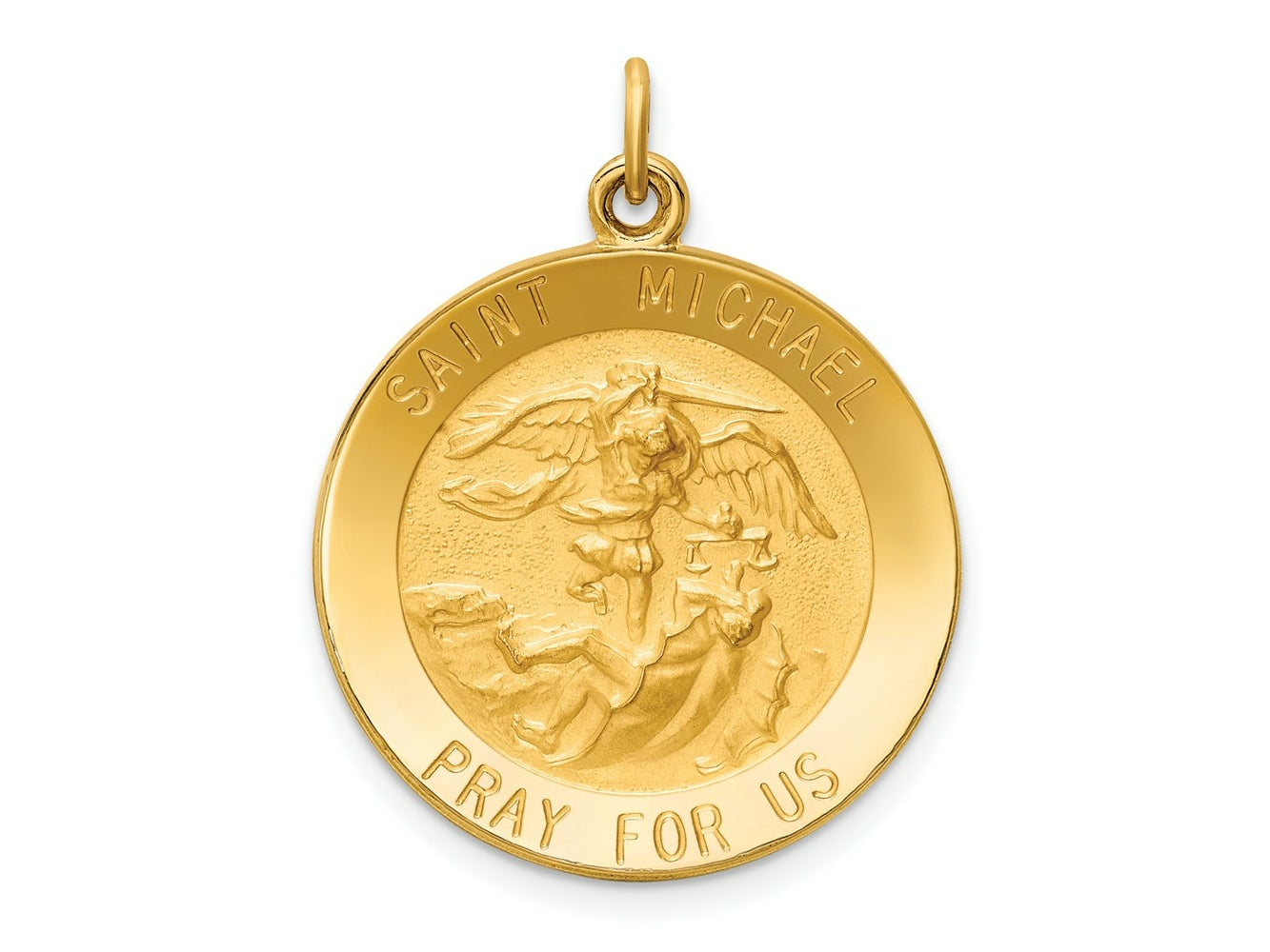 FJC Finejewelers 14 kt Yellow Gold Solid Polished/Satin Medium Round St. Michael Medal 26 mm