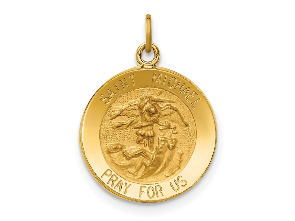FJC Finejewelers 14 kt Yellow Gold Solid Polished/Satin Small Round St. Michael Medal 18 mm