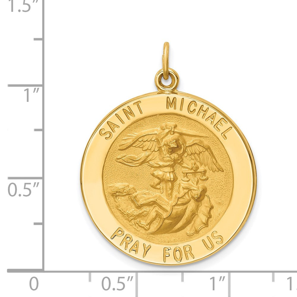 FJC Finejewelers 14 kt Yellow Gold Solid Polished/Satin Large Round St. Michael Medal 30 mm