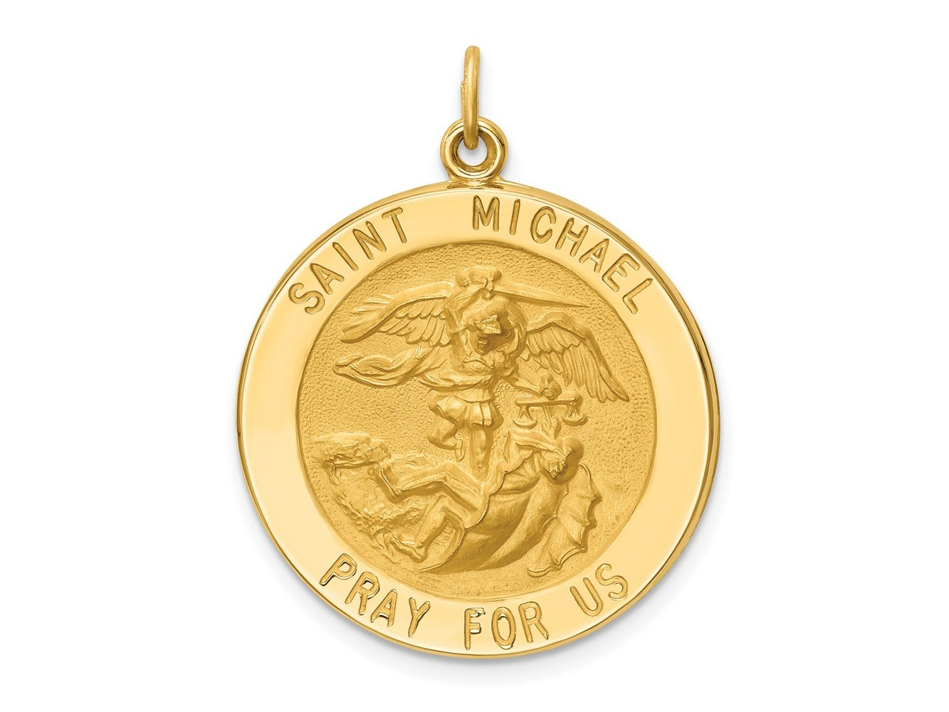 FJC Finejewelers 14 kt Yellow Gold Solid Polished/Satin Large Round St. Michael Medal 30 mm