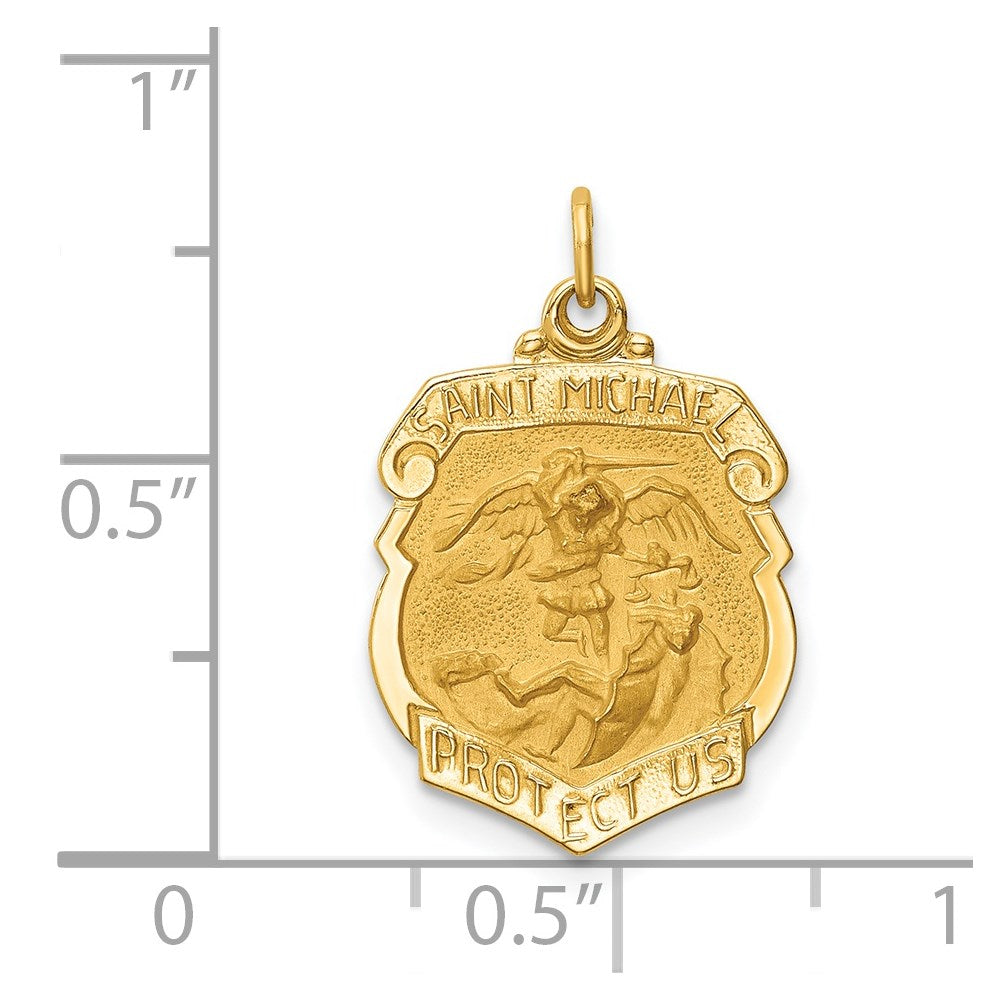 FJC Finejewelers 14 kt Yellow Gold Solid Polished/Satin Small St. Michael Badge Medal 20 mm