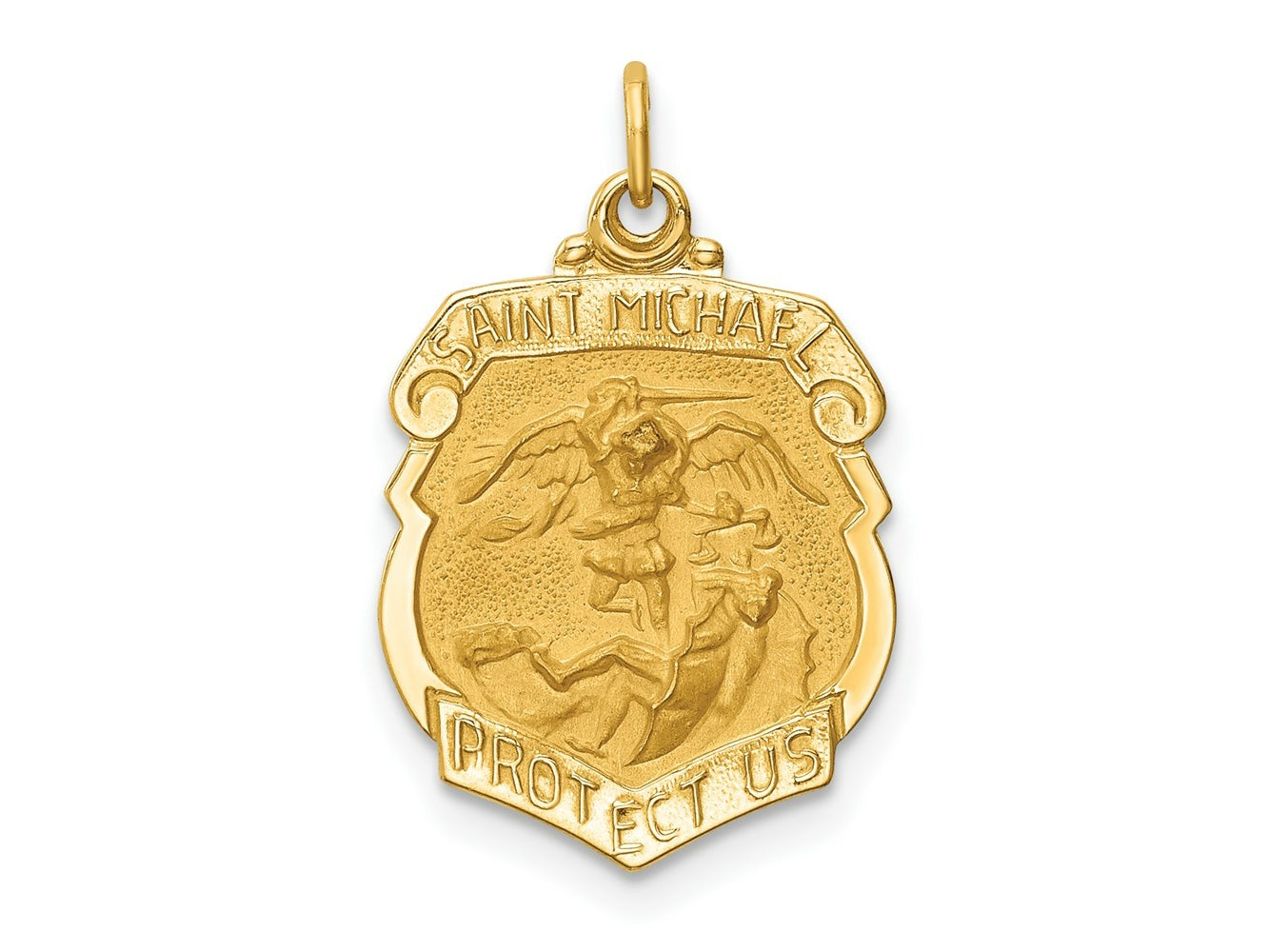 FJC Finejewelers 14 kt Yellow Gold Solid Polished/Satin Small St. Michael Badge Medal 20 mm