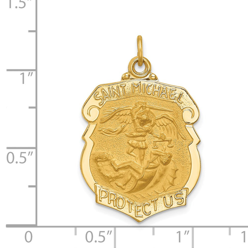 FJC Finejewelers 14 kt Yellow Gold Solid Polished/Satin Large St. Michael Badge Medal 29 mm