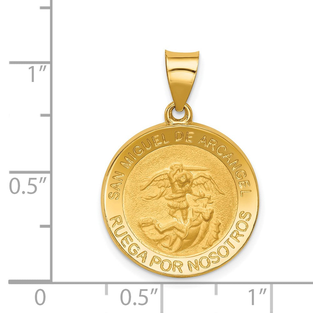 FJC Finejewelers 14 kt Yellow Gold Hollow Polished/Satin Round Spanish San Miguel Medal 25 mm