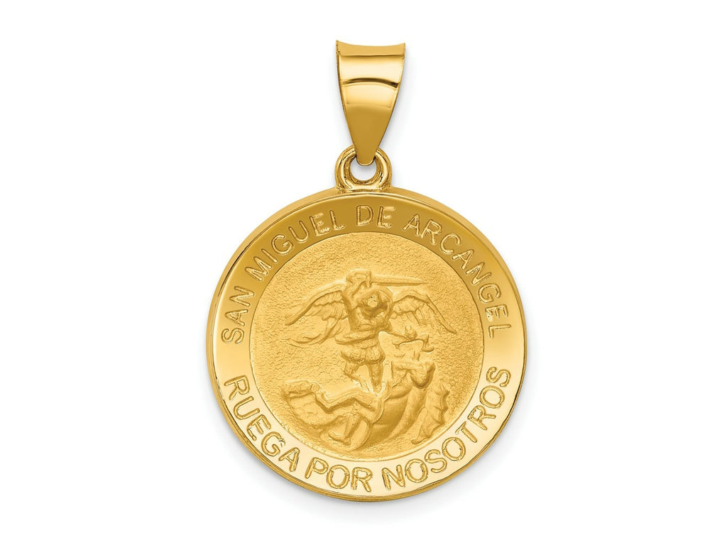 FJC Finejewelers 14 kt Yellow Gold Hollow Polished/Satin Round Spanish San Miguel Medal 25 mm