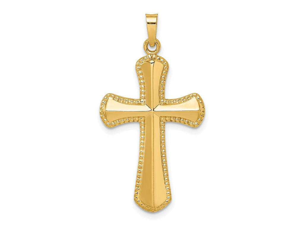 FJC Finejewelers 14 kt Yellow Gold Hollow Polished Beaded Edge Cross 35 mm