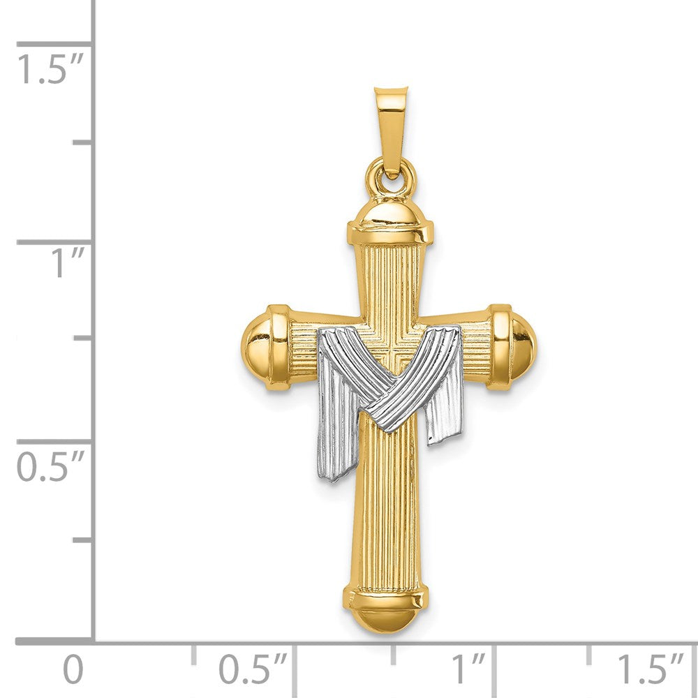 FJC Finejewelers 14 kt Two Tone Gold Hollow Polished Draped Cross 34 x 18 mm