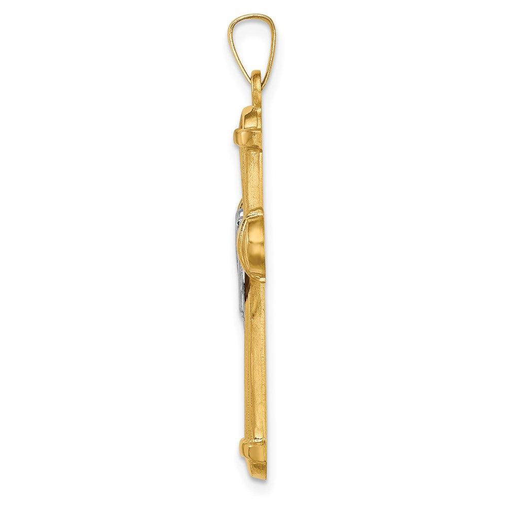 FJC Finejewelers 14 kt Two Tone Gold Hollow Polished Draped Cross 34 x 18 mm