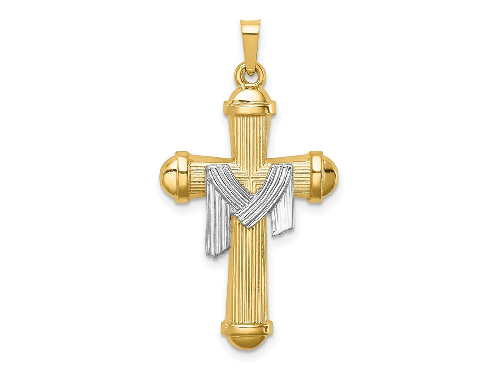 FJC Finejewelers 14 kt Two Tone Gold Hollow Polished Draped Cross 34 x 18 mm