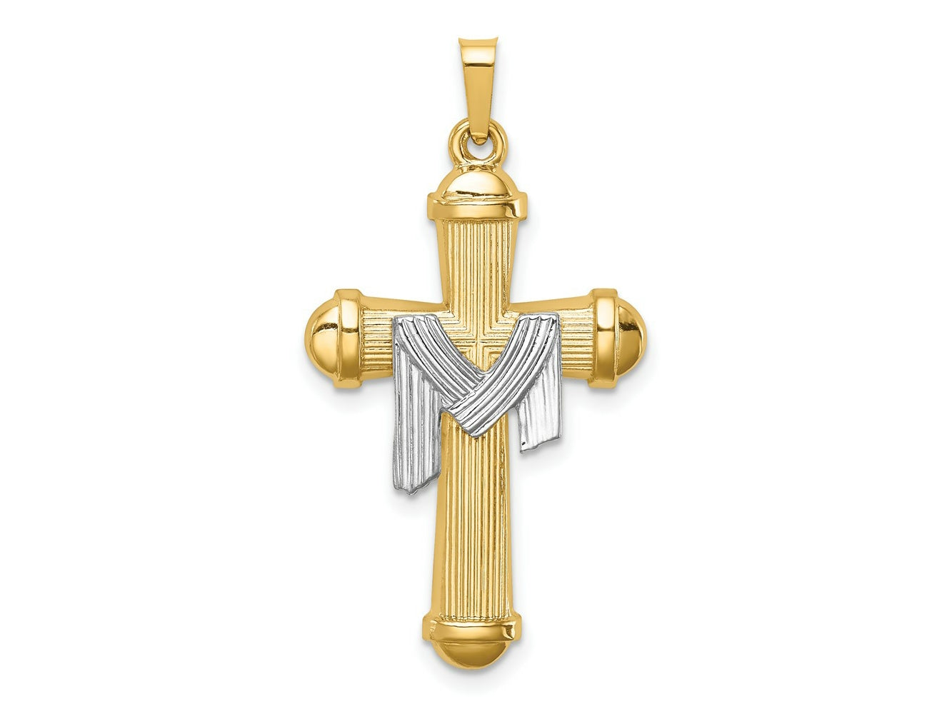 FJC Finejewelers 14 kt Two Tone Gold Hollow Polished Draped Cross 34 x 18 mm