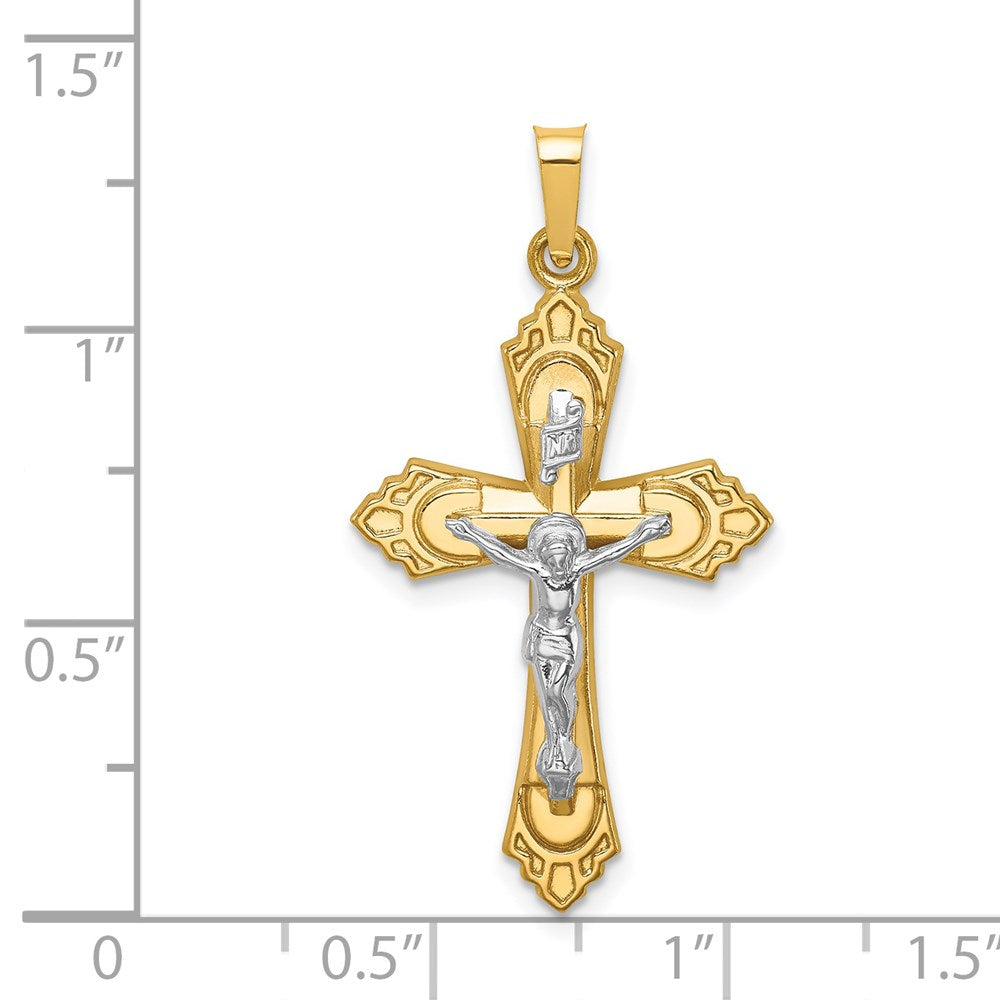 FJC Finejewelers 14 kt Two Tone Gold Hollow Polished Fleur de Lis Crucifix