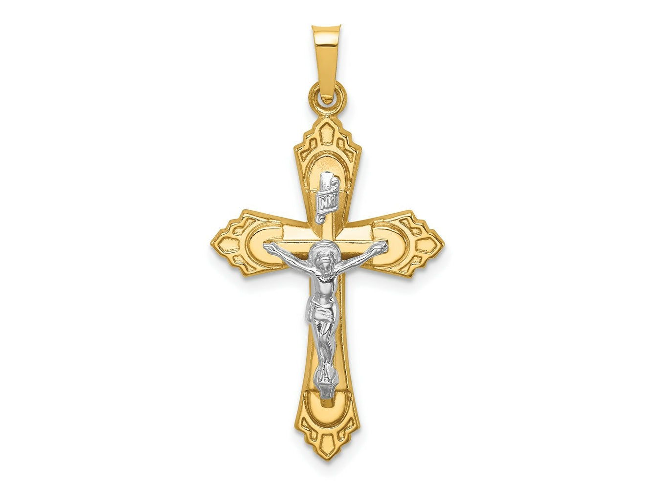 FJC Finejewelers 14 kt Two Tone Gold Hollow Polished Fleur de Lis Crucifix
