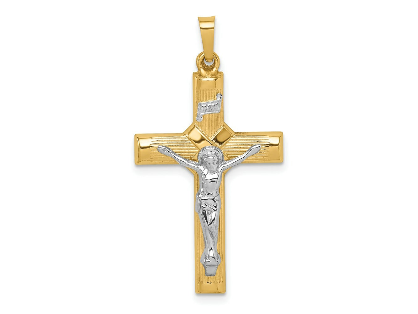 FJC Finejewelers 14 kt Two Tone Gold Hollow Polished Center X Crucifix 35 x 19 mm