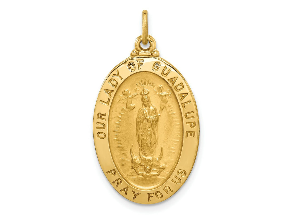 FJC Finejewelers 14 kt Yellow Gold Solid Polished/Satin Oval Our Lady of Guadalupe Medal 26 x 16 mm