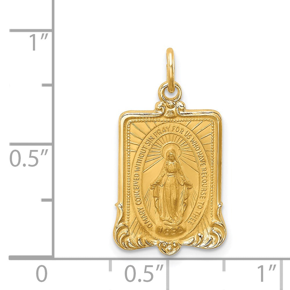 FJC Finejewelers 14 kt Yellow Gold Solid Polished/Satin Rectangle Framed Miraculous Medal 23 x 13 mm