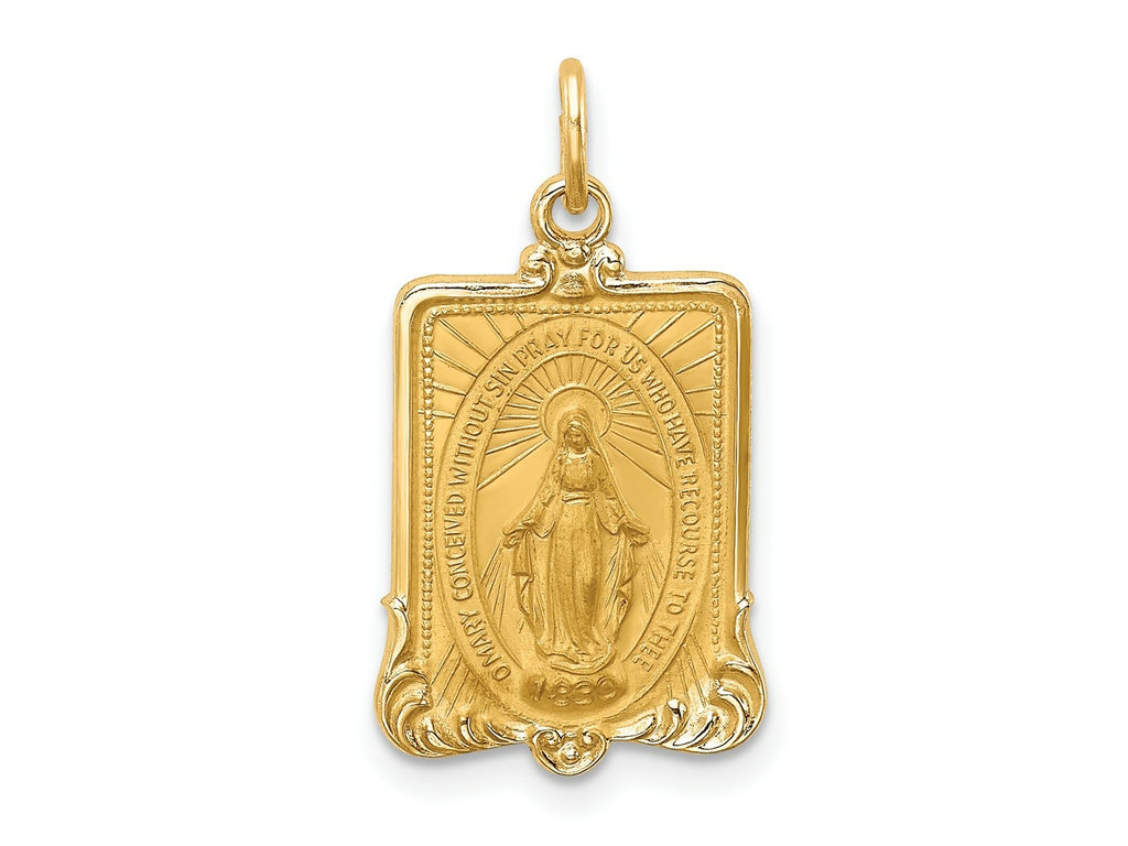 FJC Finejewelers 14 kt Yellow Gold Solid Polished/Satin Rectangle Framed Miraculous Medal 23 x 13 mm