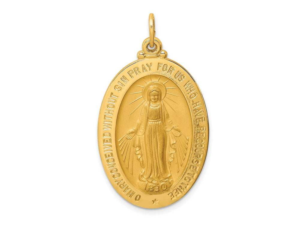 FJC Finejewelers 14 kt Yellow Gold Solid Polished/Satin Large Oval Miraculous Medal 39 x 22 mm