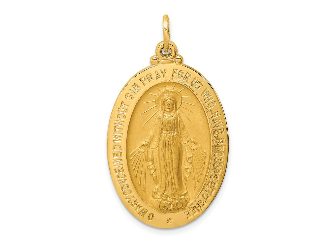 FJC Finejewelers 14 kt Yellow Gold Solid Polished/Satin Large Oval Miraculous Medal 39 x 22 mm