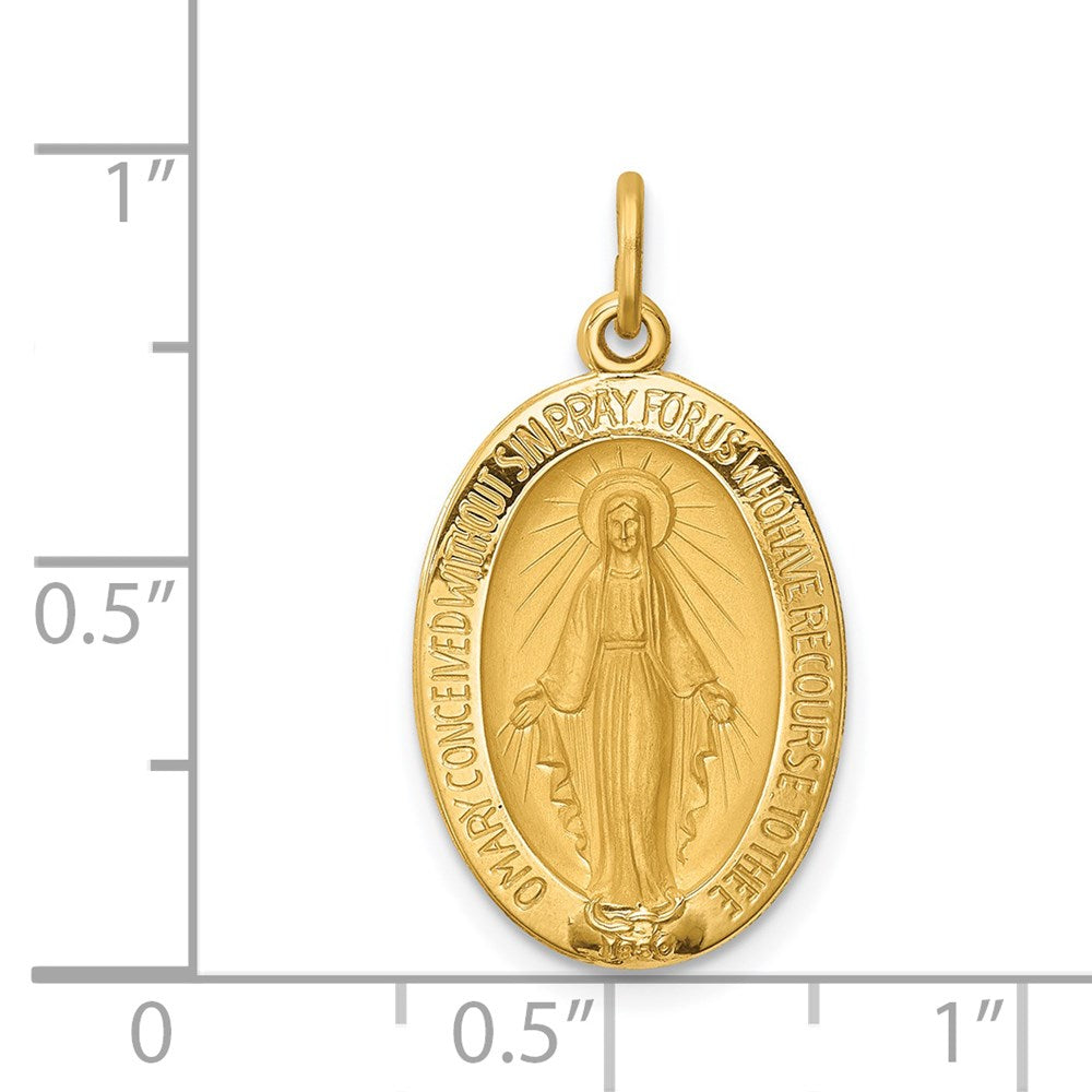 FJC Finejewelers 14 kt Yellow Gold Solid Polished and Satin Oval Miraculous Medal 25 x 13 mm
