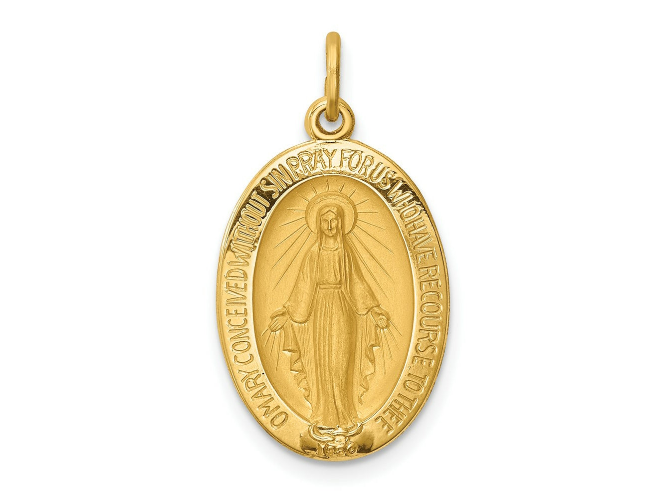 FJC Finejewelers 14 kt Yellow Gold Solid Polished and Satin Oval Miraculous Medal 25 x 13 mm
