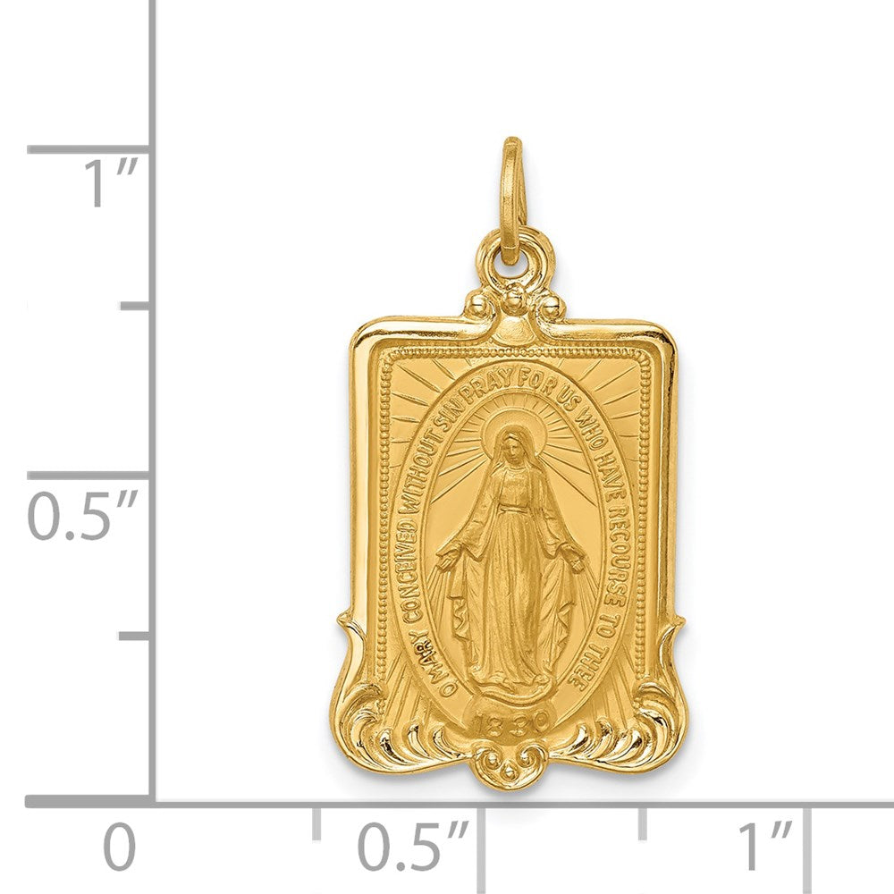 FJC Finejewelers 14 kt Yellow Gold Solid Polished/Satin Large Rectangle Framed Miraculous Medal 26 x 14 mm